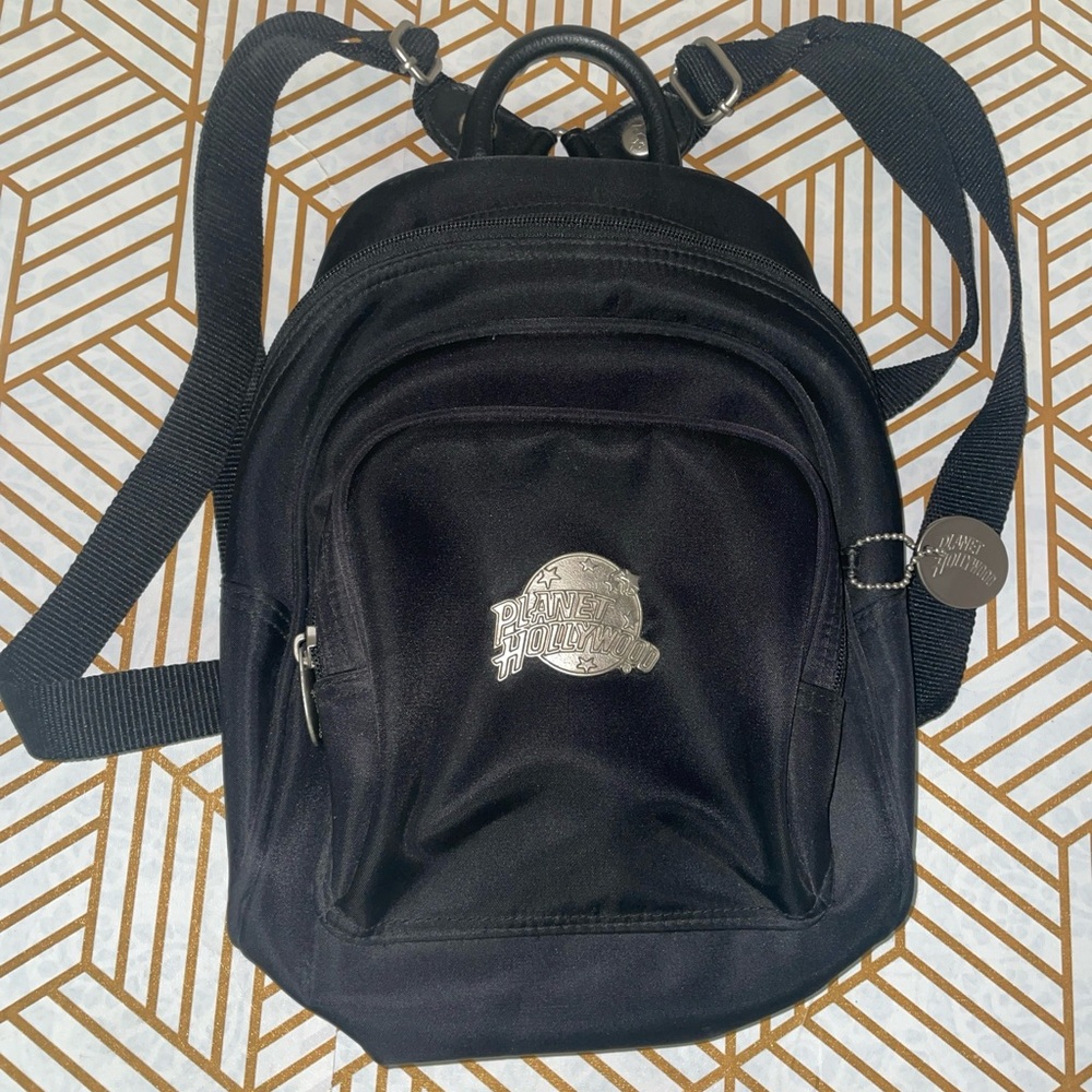 Vintage 90s Planet Hollywood Spell Out Mini Backpack Book Bag Black